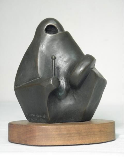 ALLAN HOUSER BRONZE SCULPTURE: SONGS OF RENEWAL: Allan Houser bronze sculpture titled : "Songs of Renewal". Depicts a person playing a drum. Mounted on wooden stand. Signed and numbered on side of base "Allan Houser 19/40 ©92". Condition: good, see