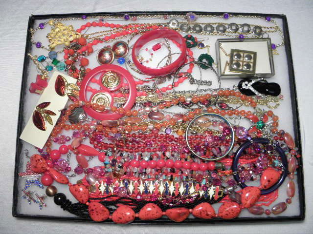 ASSORTED LADIES COSTUME JEWELRY: STERLING TRIFARI: Assorted ladies costume jewelry. Includes makers such as Trifari and Berebi. Sterling, silver tone, gold tone, beads, stone, glass beads, enamel, faux gems, seed beads, and much more. Necklaces, brace