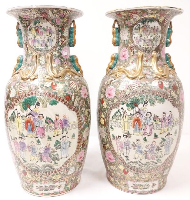 PAIR LATE 20C CHINESE ROSE MEDALLION FLOOR VASES (1 of 16)