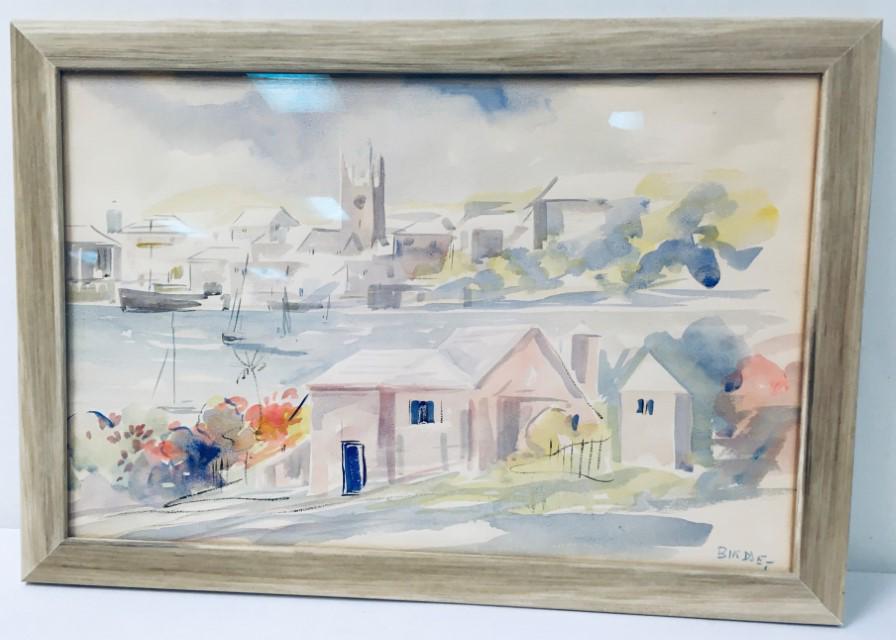 ALFRED BIRDSEY (BERMUDIAN 1912-1996), WATERCOLOR: ALFRED BIRDSEY (BERMUDIAN 1912-1996), WATERCOLOR. Bermuda cottages and bay; watercolor and ink on paper; signed lower right; 16 1/2" x 21" image; matted and framed, 28 1/4" x 31 1/4". Weight: 11.7 lbs