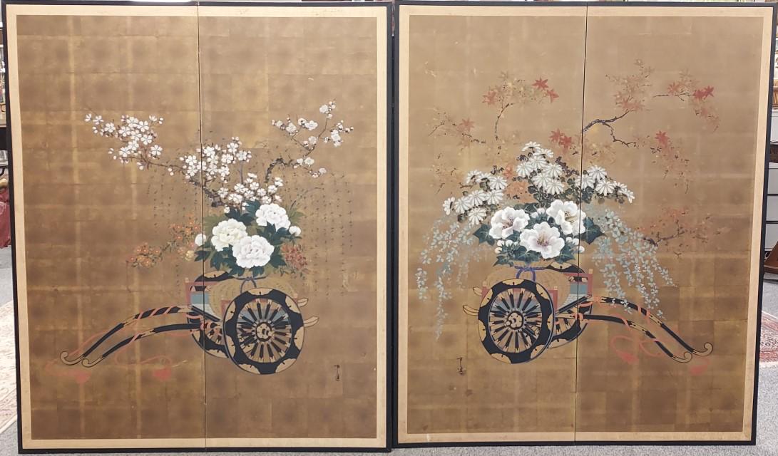 PAIR VINTAGE 20TH C CHINESE PAINTED PANEL SCREENS (1 of 20)