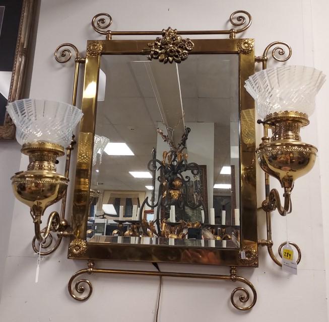EARLY 20TH C BRASS CLAD & GLASS WALL SCONCE MIRROR (1 of 15)