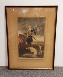 ANTIQUE COLOR LITHOGRAPH AFTER BENJAMIN MARSHALL: Antique color lithograph after Benjamin Marshall, "J.G. Shaddick, The Celebrated Sportsman". Matted and under glass in a metallic finish frame. Measures (frame) 39.75" tall x 29.25" wide, and (sight)