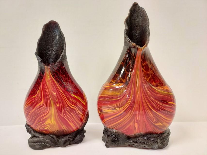 TWO DANIEL MOE VOLCANO FORM ART GLASS VASES (1 of 17)