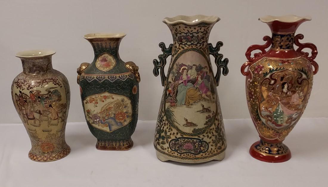 FOUR LARGE DECORATIVE 20C SATSUMA STYLE VASES (1 of 20)