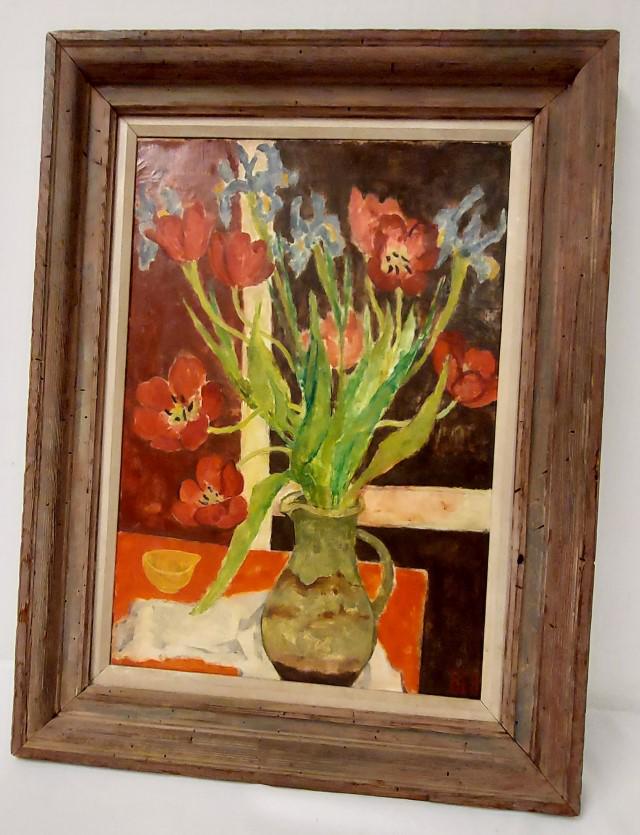 ERNESTINE BETSBERG OIL ON CANVAS PAINTING: TULIPS. (1 of 14)