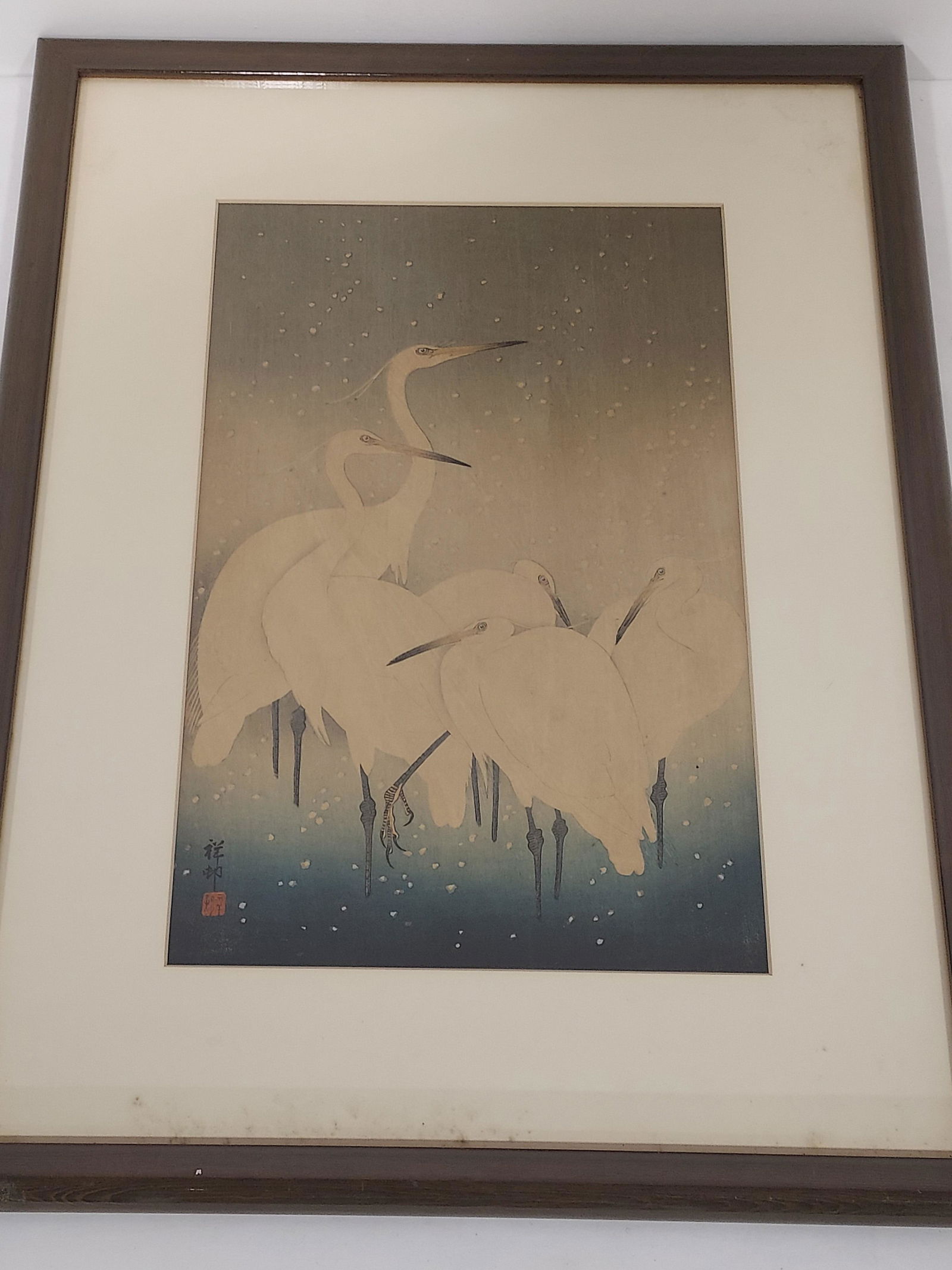 KOSON OHARA JAPANESE WOODBLOCK PRINT: FIVE HERONS (1 of 13)