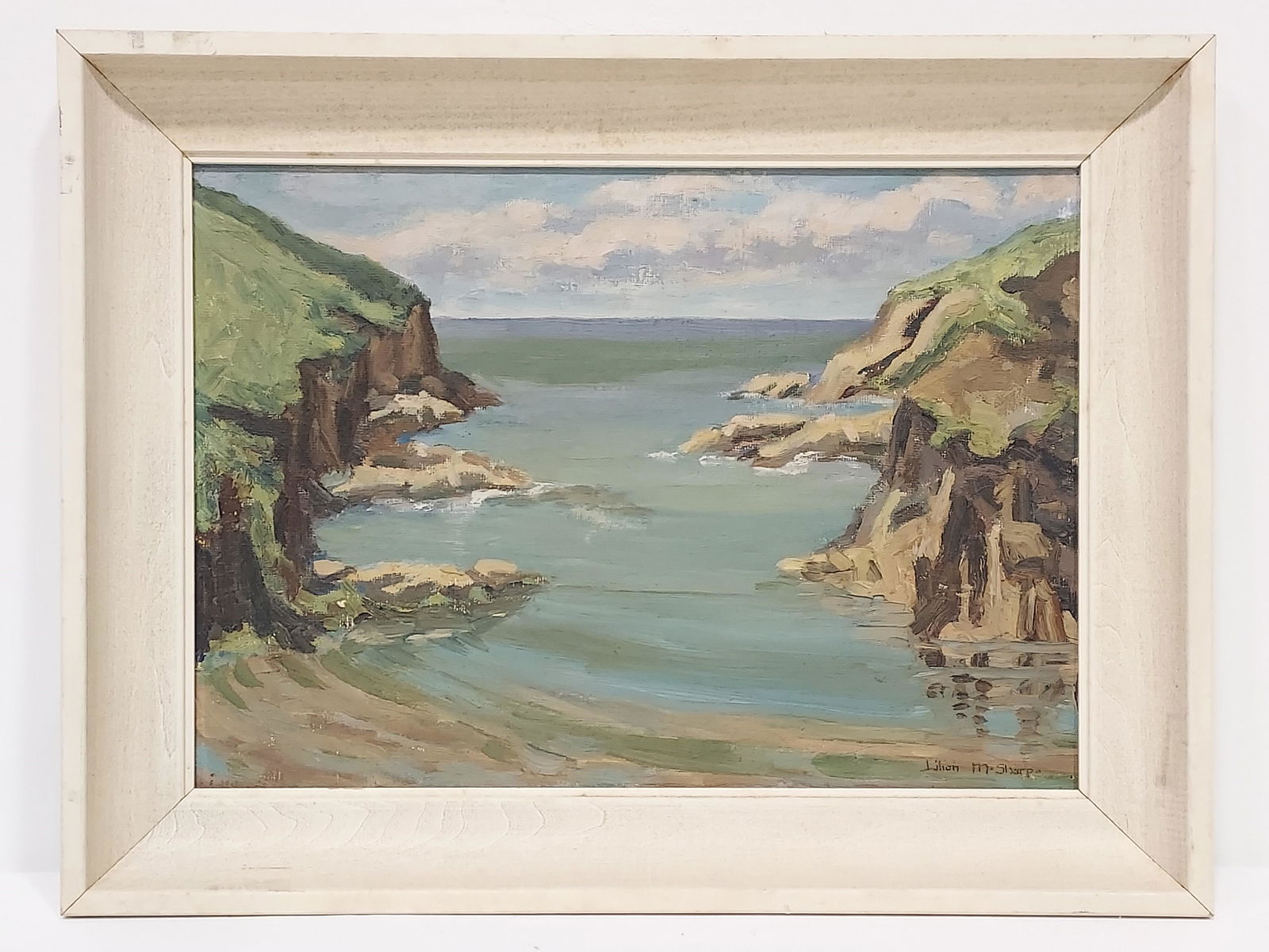 SMALL VINTAGE OIL ON BOARD PAINTING: ROCKY COAST (1 of 8)