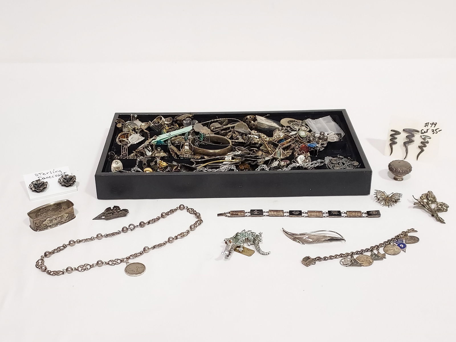 TRAY LOT ASSORTED STERLING SILVER JEWELRY, ETC. (1 of 14)