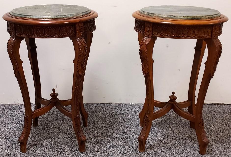 PAIR ITALIAN STYLE GREEN MARBLE TOP LAMP TABLES (1 of 16)