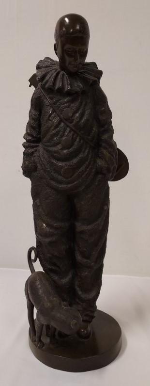 VINTAGE BRONZE SCULPTURE OF A PIERROT CLOWN & CAT (1 of 14)