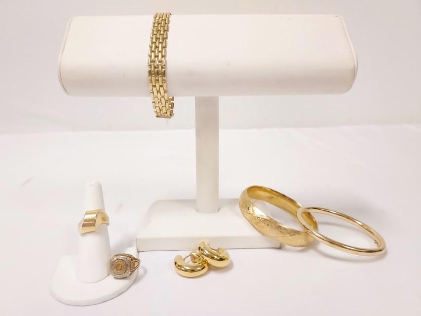 10K 14K & 18K YELLOW GOLD JEWELRY LOT: BANGLES ETC (1 of 18)