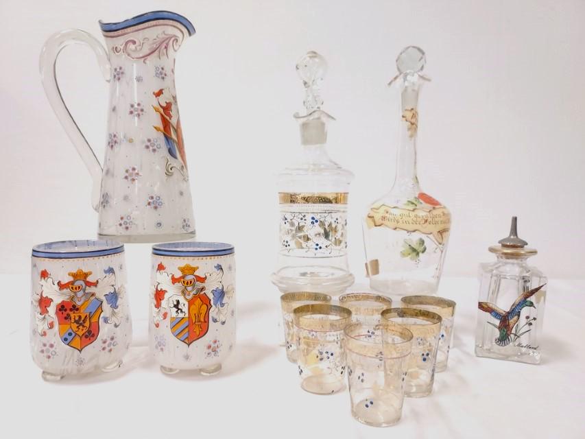 ASSORTED ANTIQUE GERMAN ENAMELED GLASSWARE: 12 PCS (1 of 20)