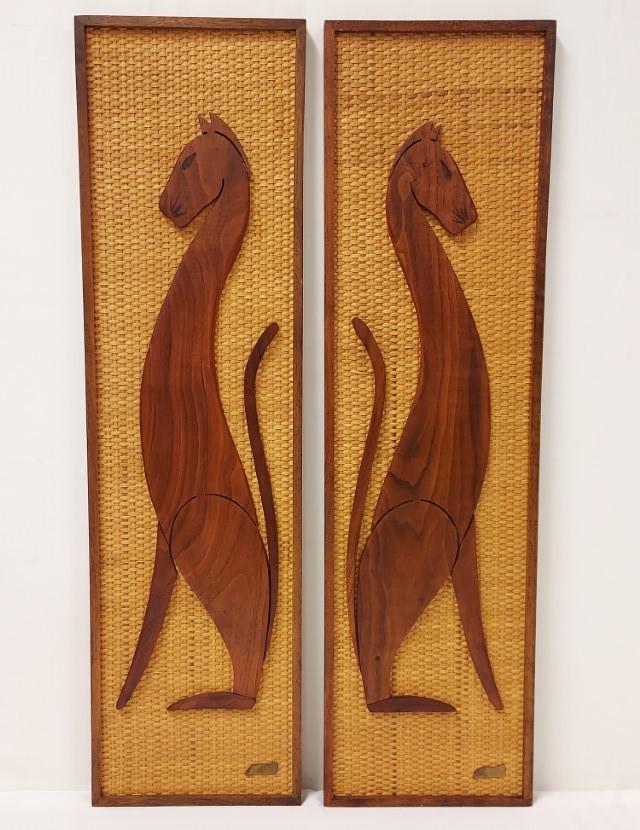 PAIR MCM TEAK & RATTAN SIAMESE CAT WALL HANGINGS (1 of 11)