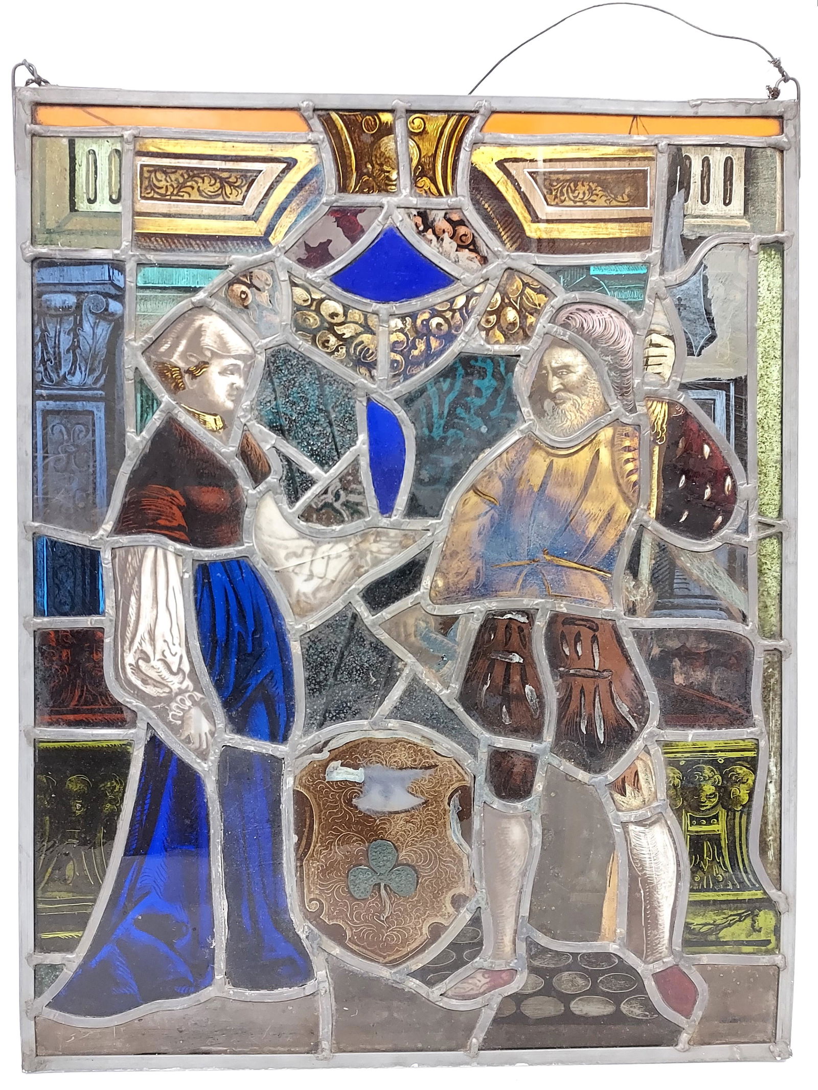 19TH C HERALDIC STAINED LEADED GLASS PANEL (1 of 16)