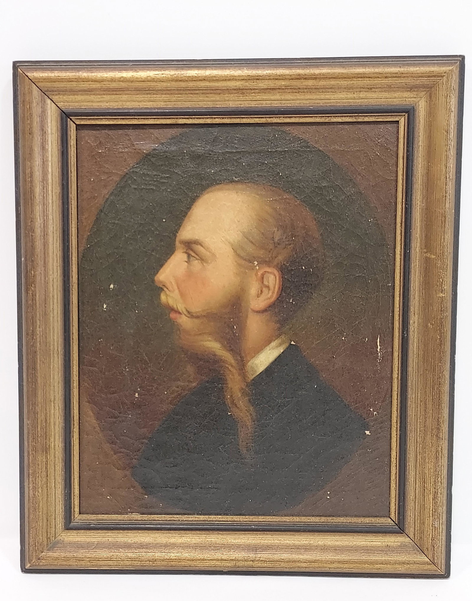 19TH C OIL ON CANVAS PAINTING: MAXIMILIAN I OF MEX: An antique 19th century oil on canvas portrait painting, depicting Maximilian I of Mexico (Emporer 1864-1867). Unsigned. Measures (sight) 13" x 10.5", and (frame) 17" x 14.25" wide. Condition: heavy c