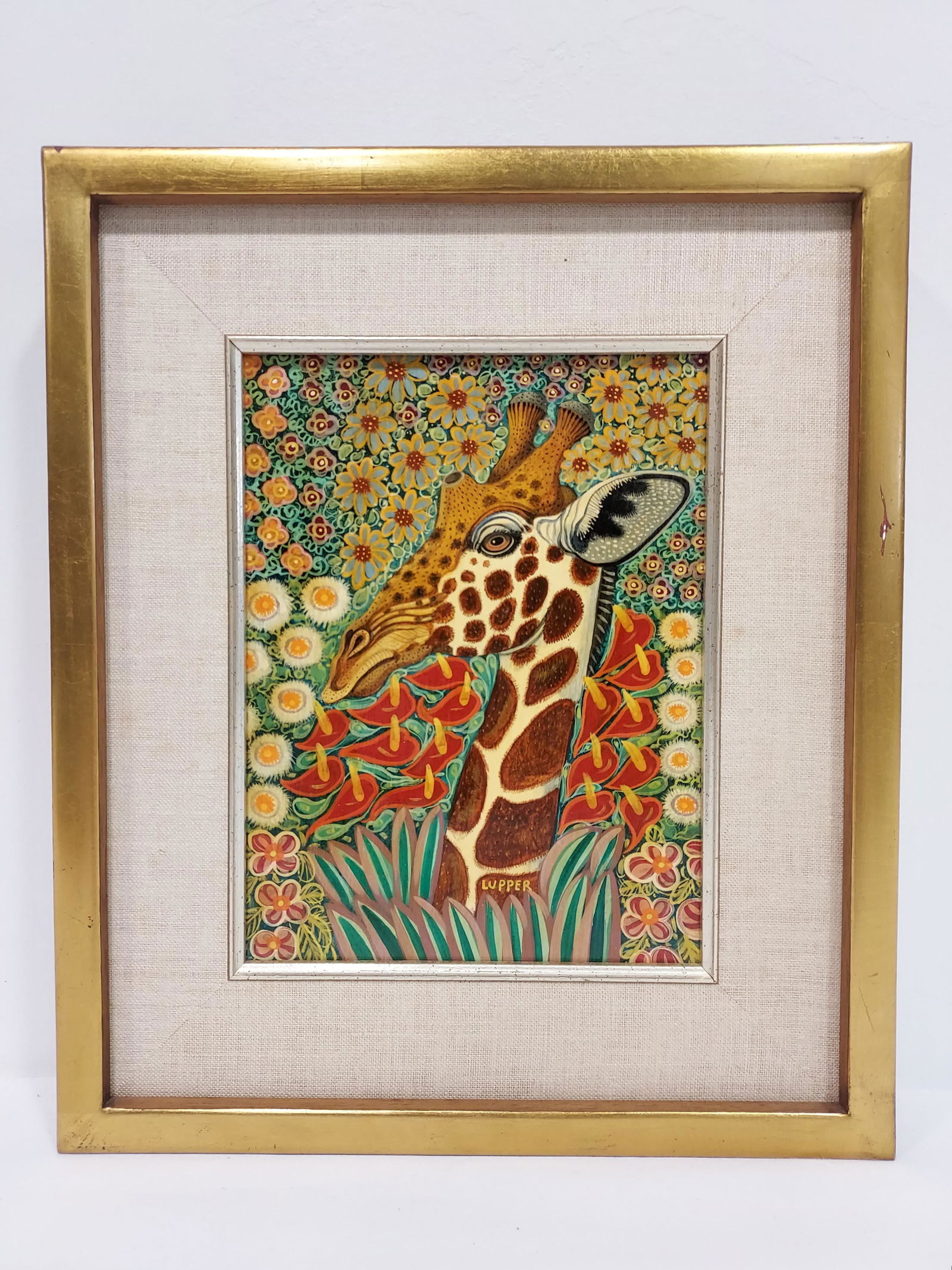 EDWARD LUPPER OIL ON MASONITE GIRAFFE "A GLIMPSE O (1 of 8)