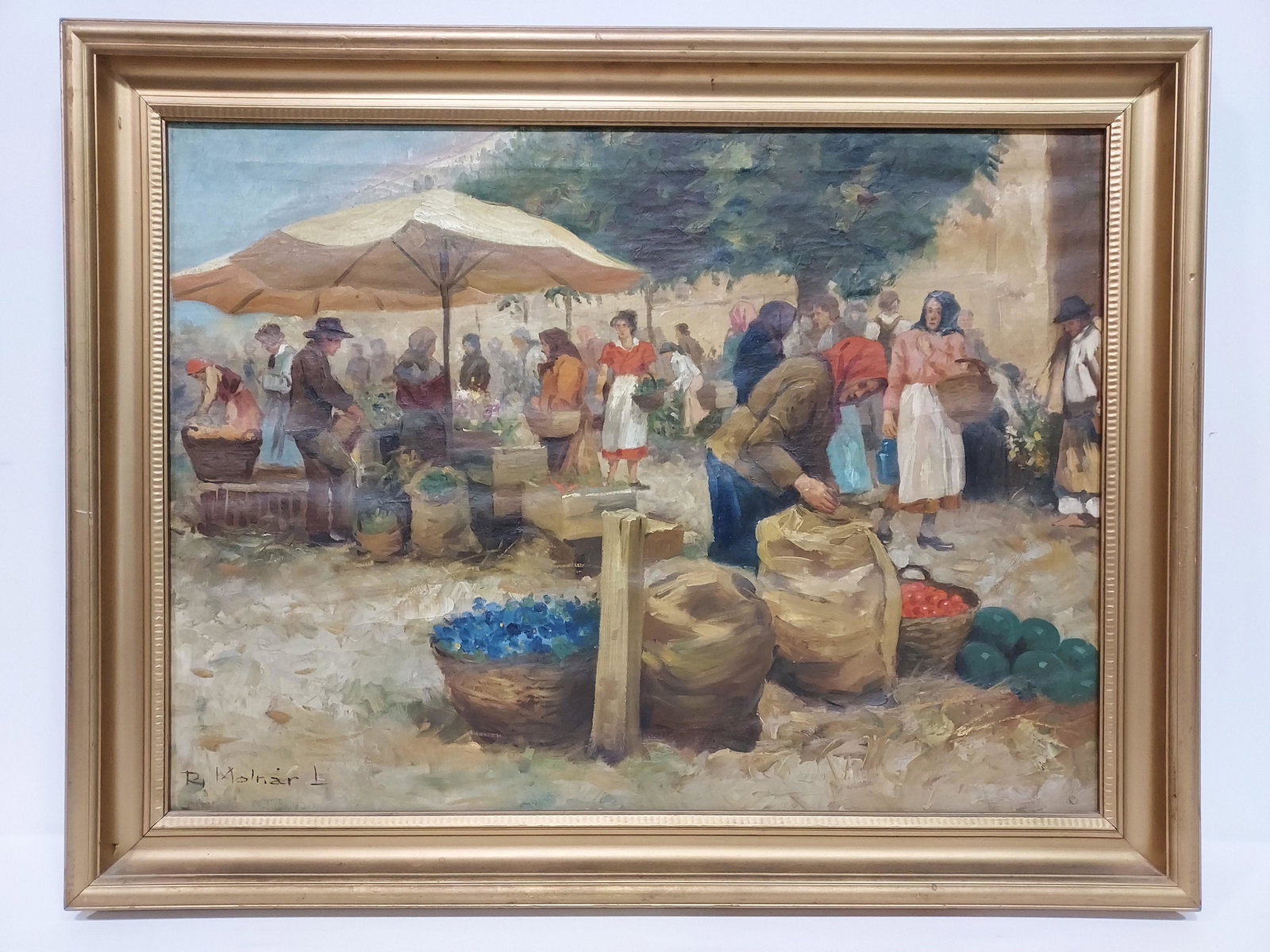 VINTAGE ROZA MOLNAR OIL ON CANVAS PAINTING: MARKET (1 of 15)