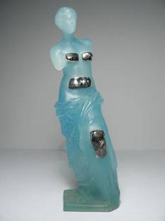 SALVADOR DALI DAUM CRYSTAL SCULPTURE: VENUS AUX TI: Salvador Dali Daum crystal sculpture titled, "Venus Aux Tiroirs" or "Venus with Drawers." Daum crystal 1989, Pate de Verra in clear and blue/grey. Silver plated metal drawers. Engraved "Daum France" o