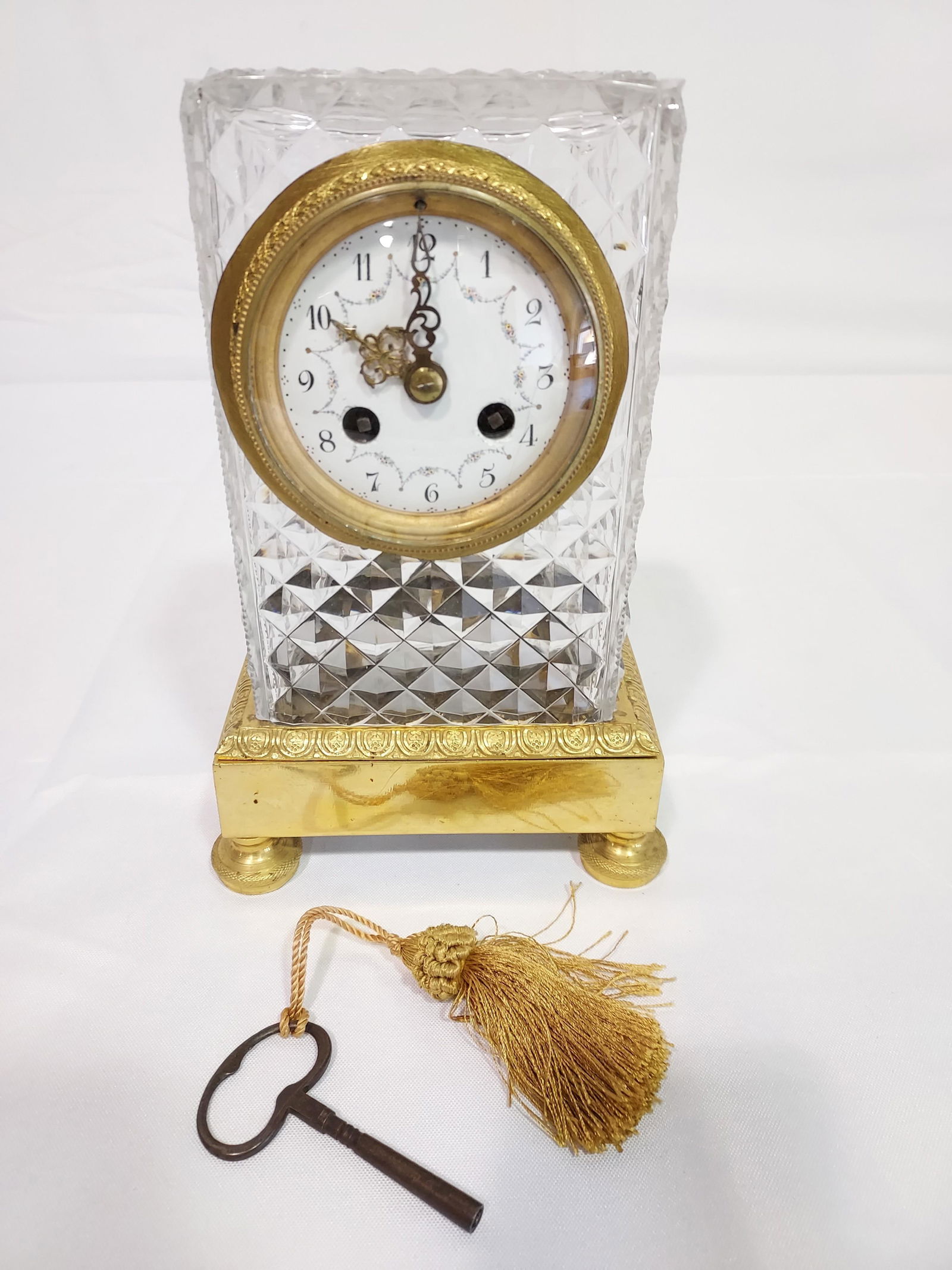 ANTIQUE FRENCH CRYSTAL & GILT BRONZE SHELF CLOCK (1 of 10)