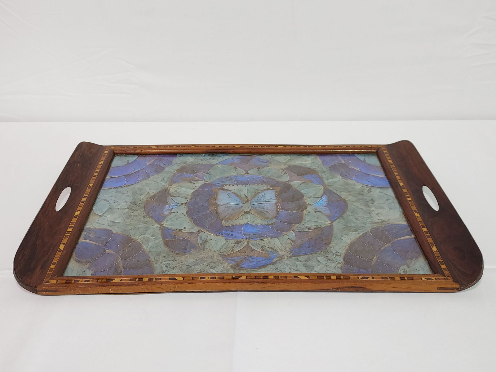 VICTORIAN PARQUETRY INLAID BUTTERFLY WING TRAY (1 of 14)