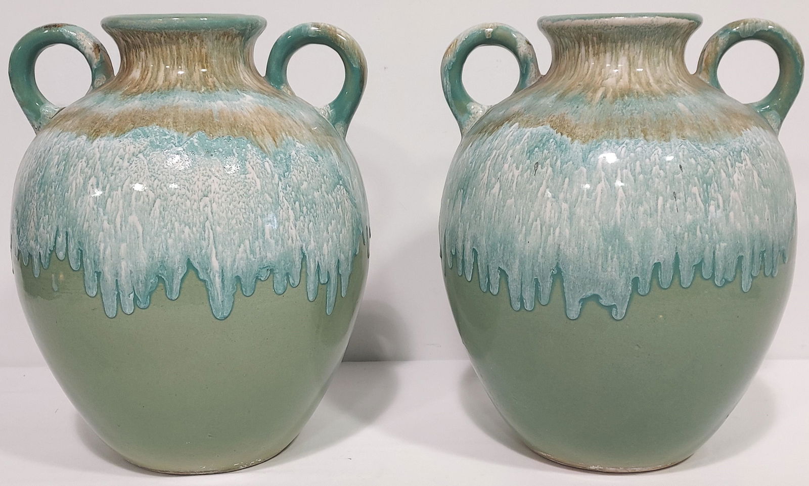 PAIR ROSEVILLE OHIO GLAZED POTTERY AMPHORA / VASE (1 of 10)