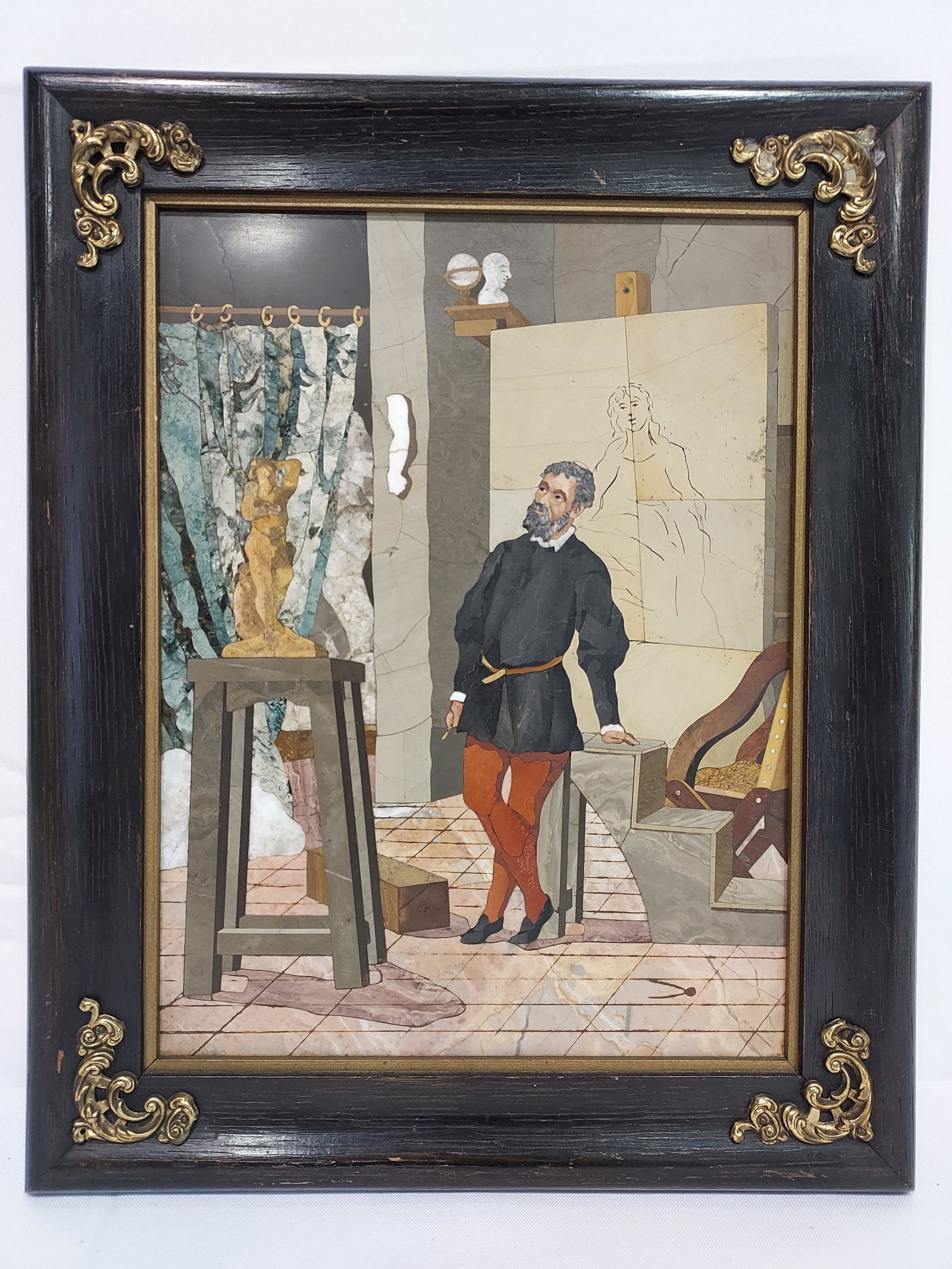 ANTIQUE 19TH C ITALIAN PIETRA DURA MOSAIC: ARTIST (1 of 8)