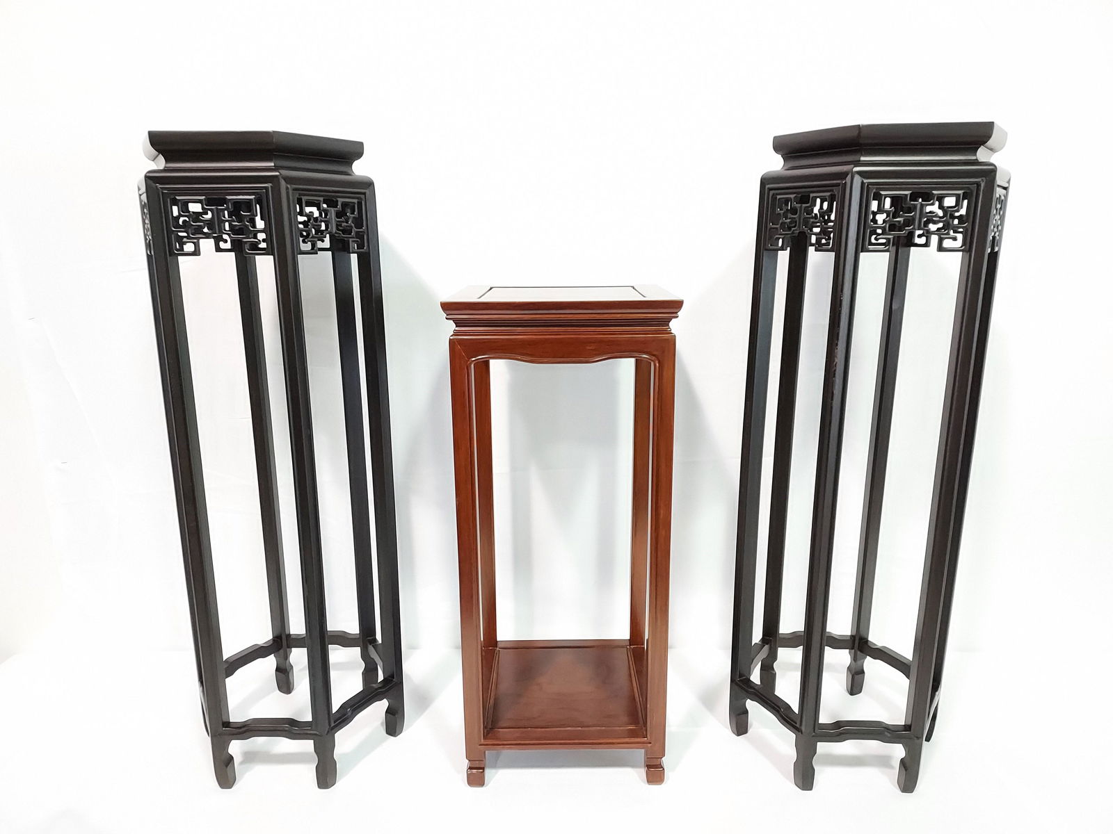THREE MODERN CHINESE WOOD PEDESTAL STANDS (1 of 13)