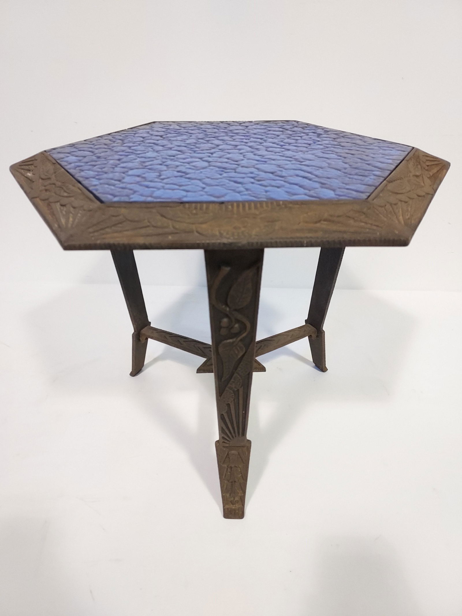 ART DECO CAST IRON & TEXTURED GLASS SIDE TABLE (1 of 12)