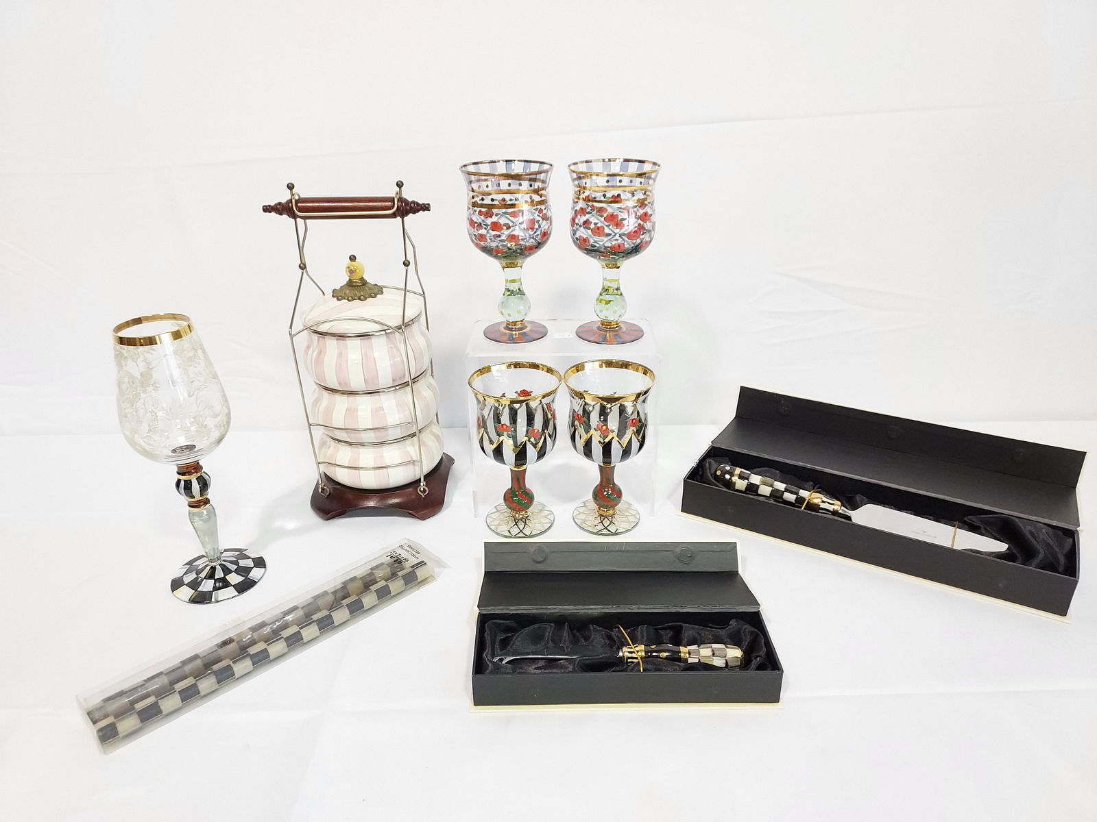 MACKENZIE CHILDS STEMS, 3 CANNISTER SET, CANDLES, (1 of 16)