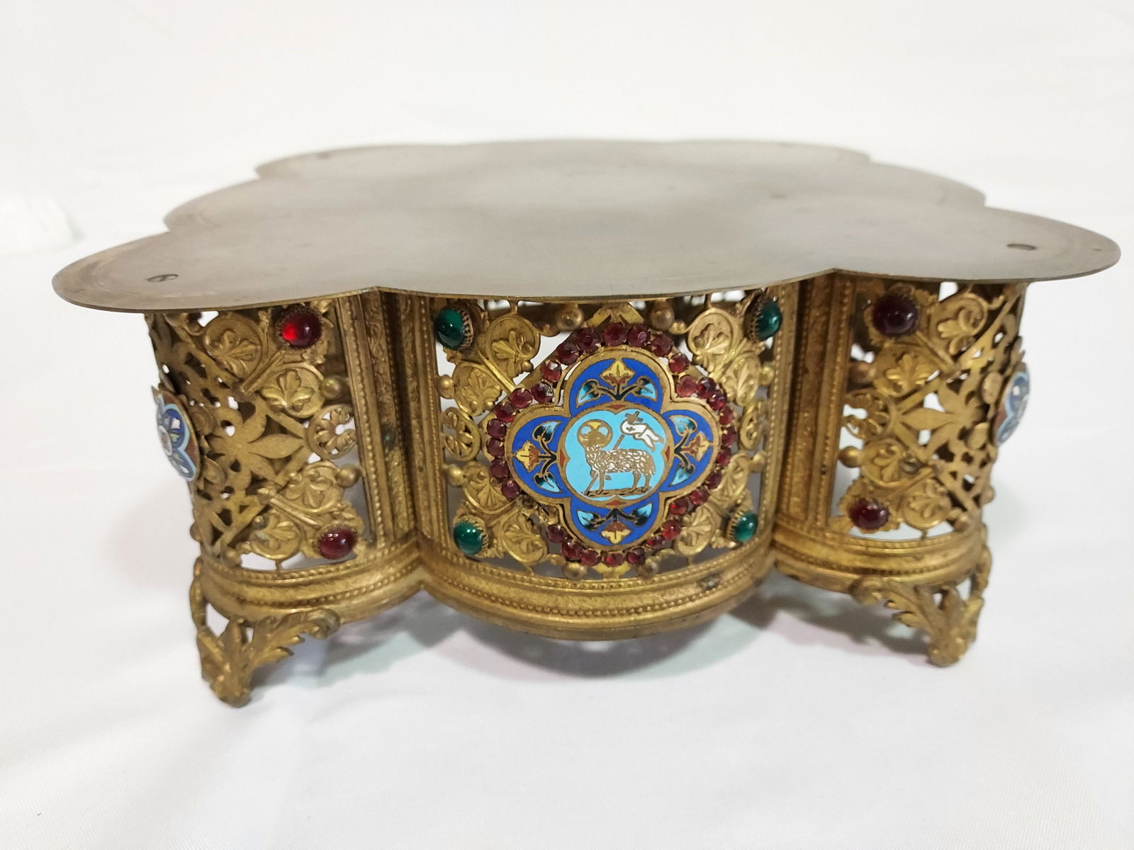 GILT BRONZE JEWELED ENAMELED ECCLESIASTICAL STAND (1 of 10)