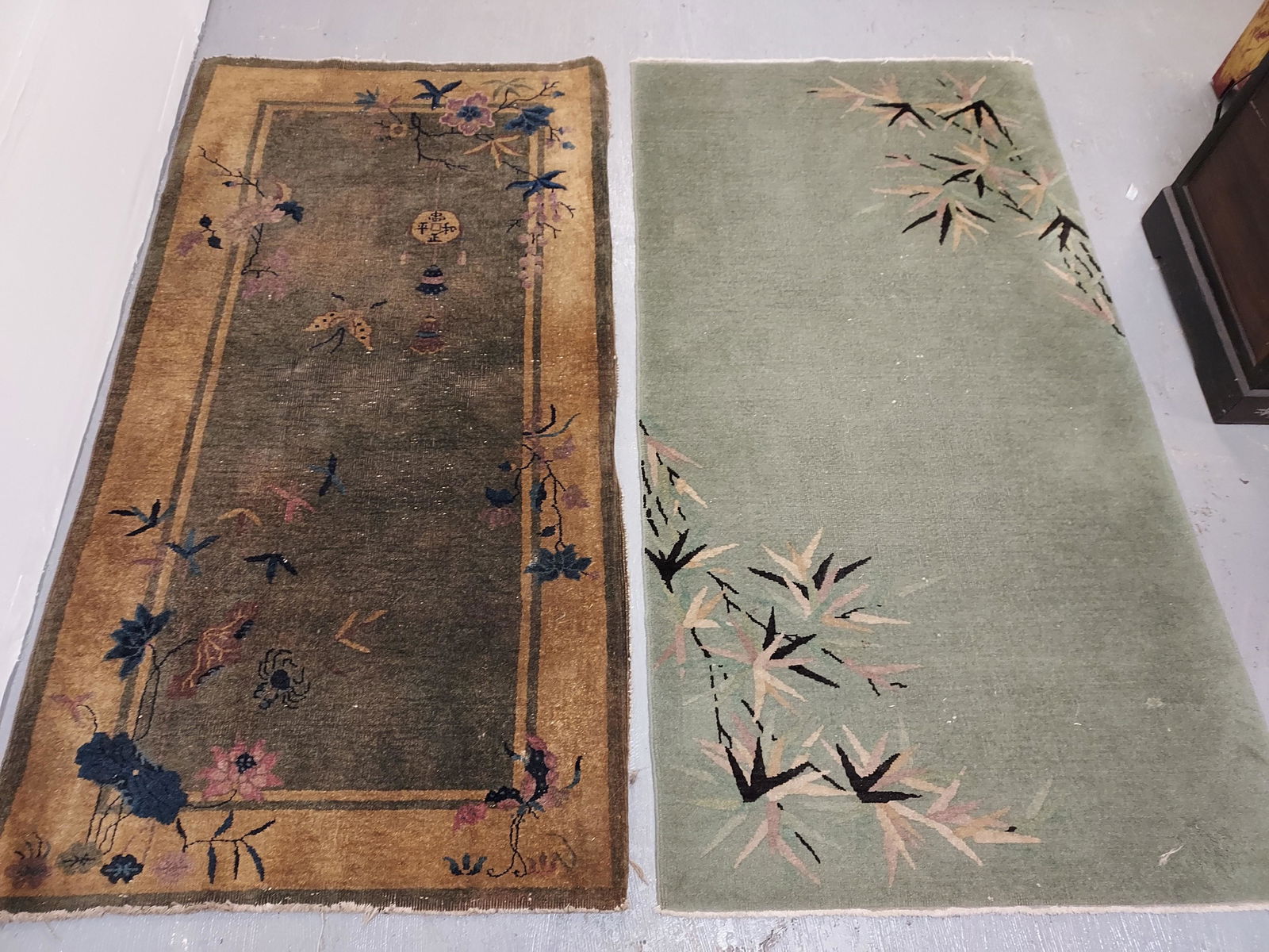 TWO CHINESE ART DECO WOOL RUGS - 36" X 68" (1 of 10)