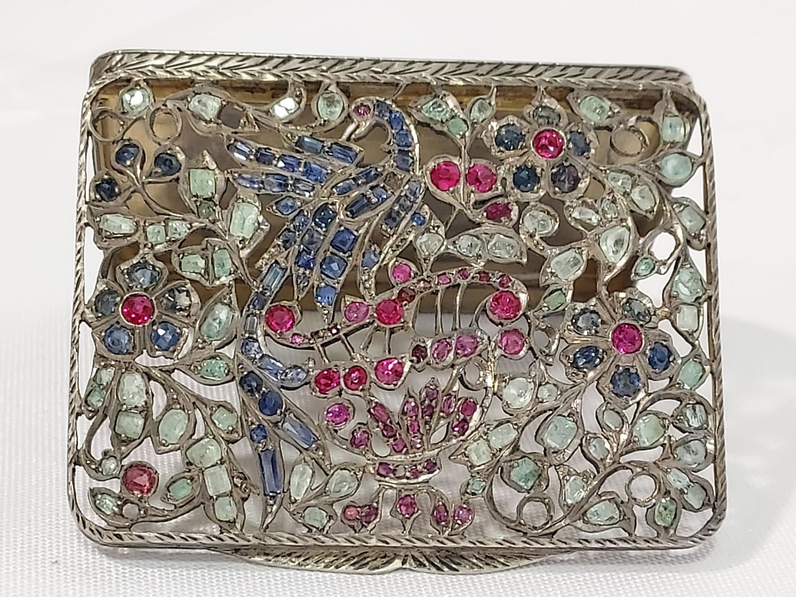 VICTORIAN CARD CASE RUBY EMERALD SAPPHIRE PEACOCK (1 of 9)