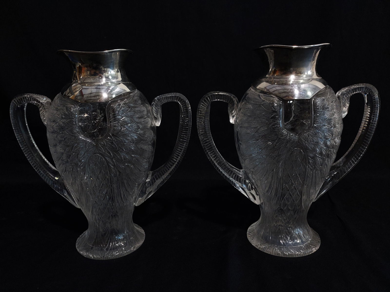 PAIR ANTIQUE STERLING MOUNTED CRYSTAL VASES (1 of 10)