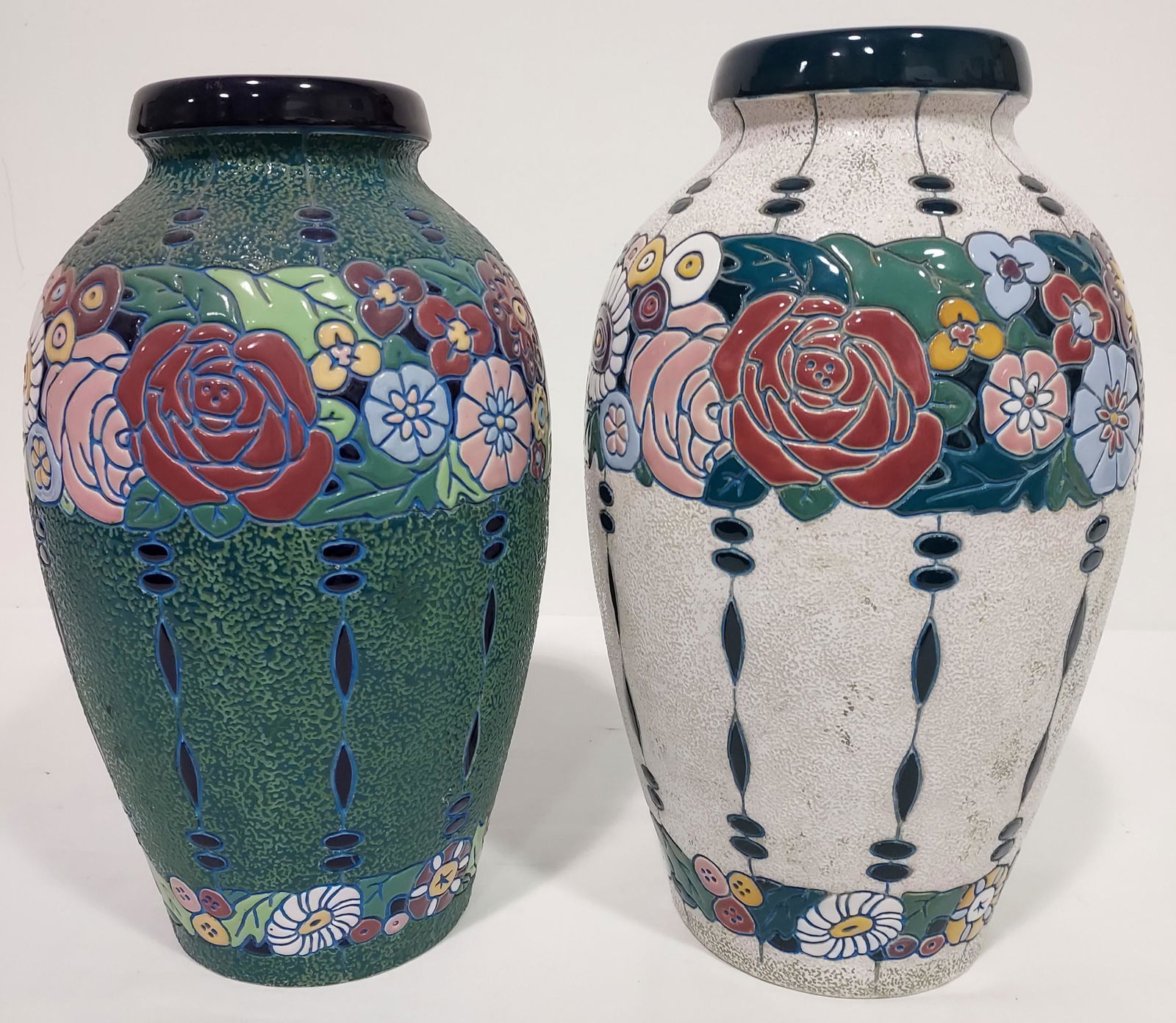 TWO CZECH AMPHORA FLORAL ENAMELED VASES (1 of 18)
