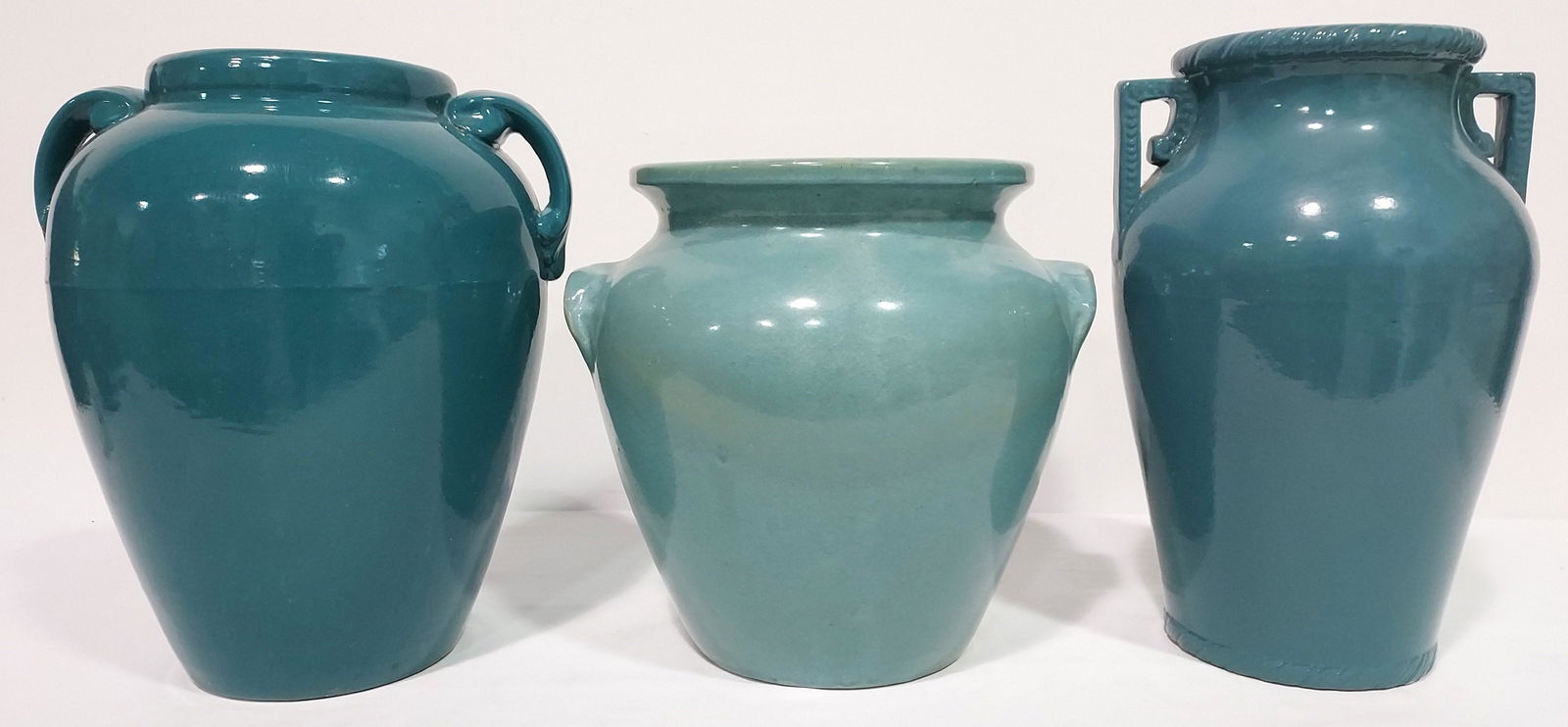 THREE VINTAGE TURQUOISE GLAZED POTTERY PLANTER POT (1 of 20)