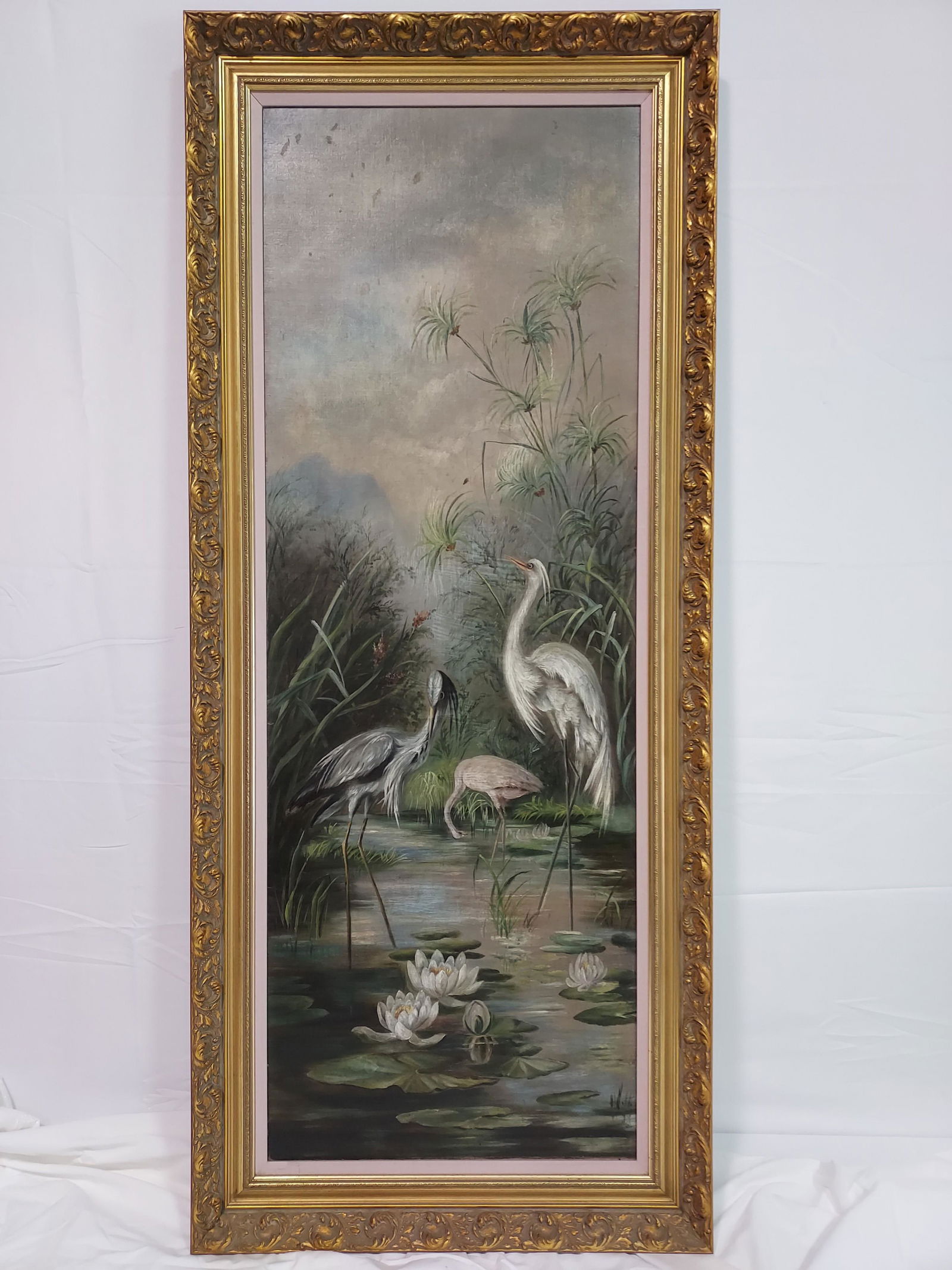 EARLY 20TH C OIL ON CANVAS PAINTING: EGRETS (1 of 10)