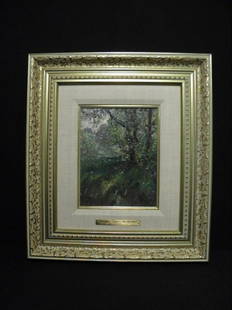 J.E.H. MACDONALD (CANADIAN, 1873-1932) OIL ON BOAR: J.E.H. (James Edward Hervey) MacDonald (Canadian, 1873-1932) oil on board painting titled "Tanglewood, The Artist's Home and Garden". Signed "J.M" and dated what appears to be "'11" (1911). Framed and