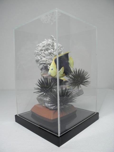 RONALD VAN RUYCKEVELT FOR ROYAL WORCESTER: ROCK BE: Ronald Van Ruyckevelt for Royal Worcester porcelain "Rock Beauty" fish sculpture. Shows a Rock Beauty fish among sea urchins and an anemone. Marked on base "Rock Beauty, holacanthus tricolor, Royal Wo