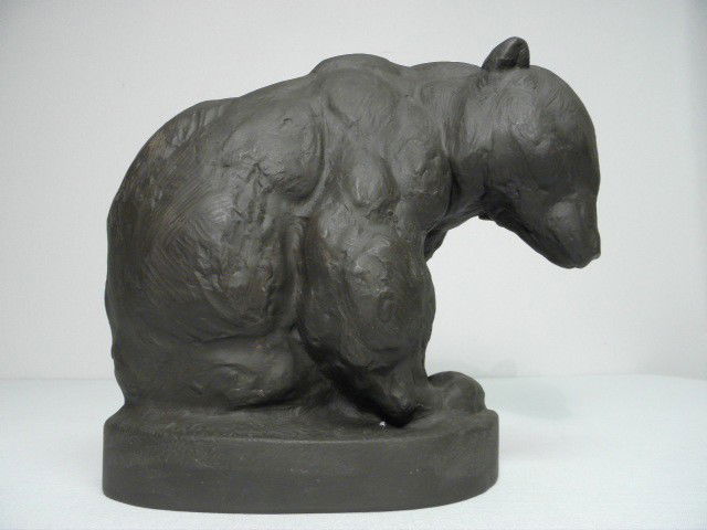 AUGUST GAUL FOR MEISSEN: PORCELAIN BEAR: Porcelain bear sculpted by August Gaul for Meissen. Signed on side of base "A. Gaul", marked on rear with Meissen double sword maker's mark, and marked on base "Buttger Steinzeug 774K, 86181". Conditi