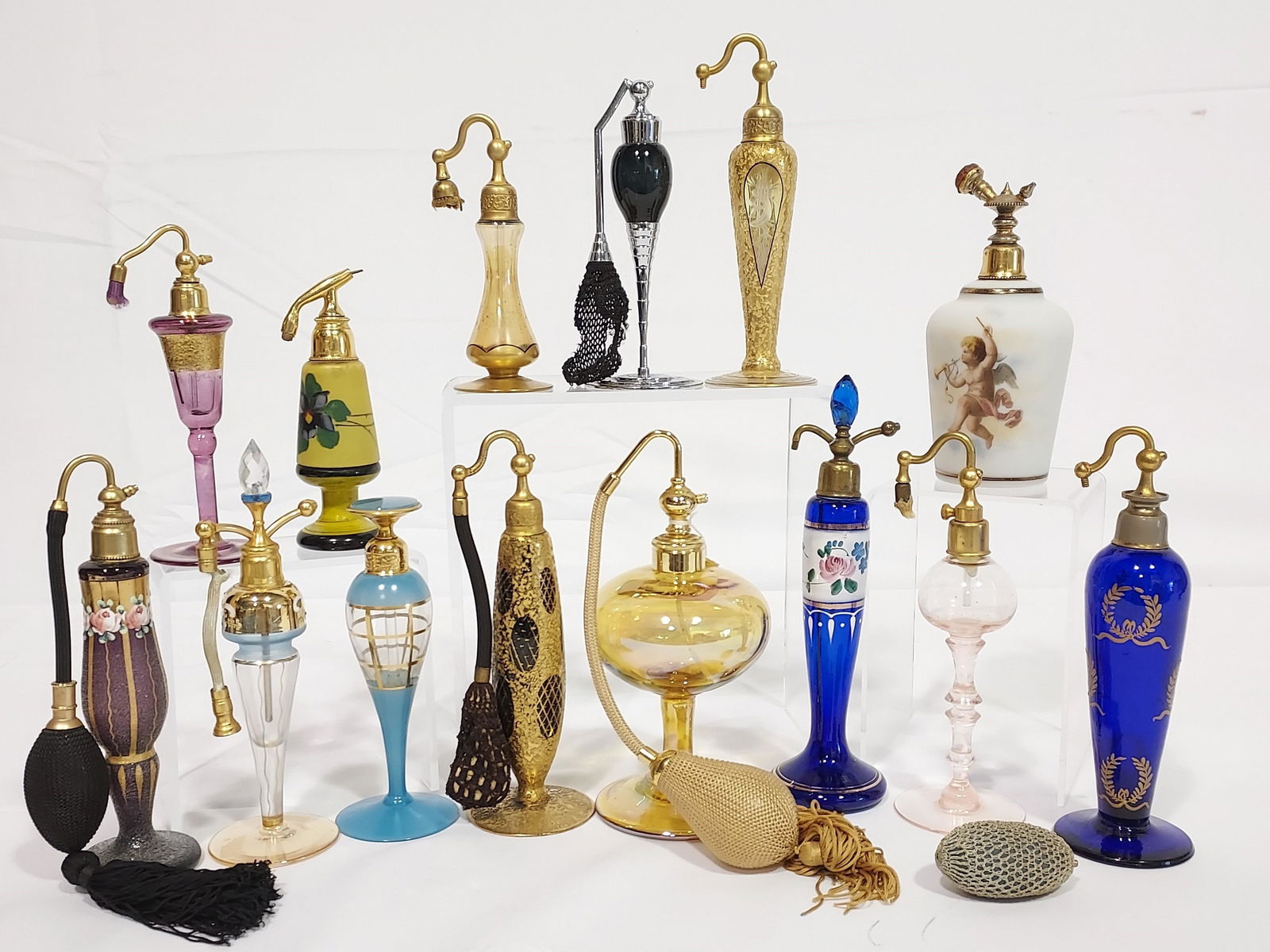 14 VINTAGE PERFUME ATOMIZER BOTTLES, DEVILBISS etc (1 of 20)