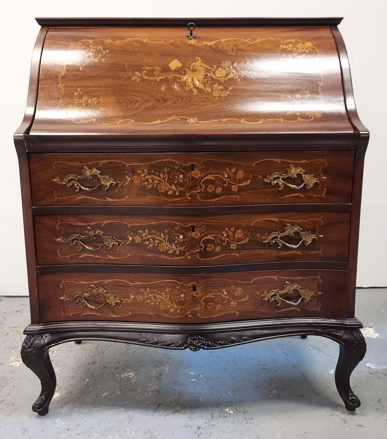 ITALIAN MARQUETRY LOUIS XVI STYLE DROP FRONT DESK (1 of 17)