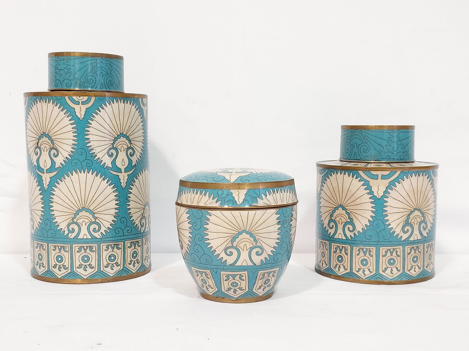 THREE FABIENNE JOUVIN PARIS CLOISONNE LIDDED JARS (1 of 15)