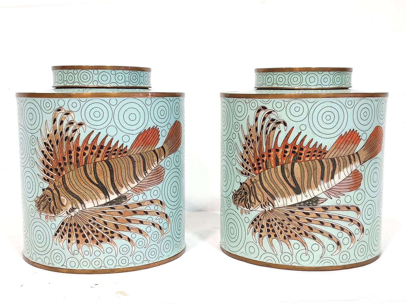 PAIR FABIENNE JOUVIN PARIS CLOISONNE TEA CANISTERS (1 of 19)