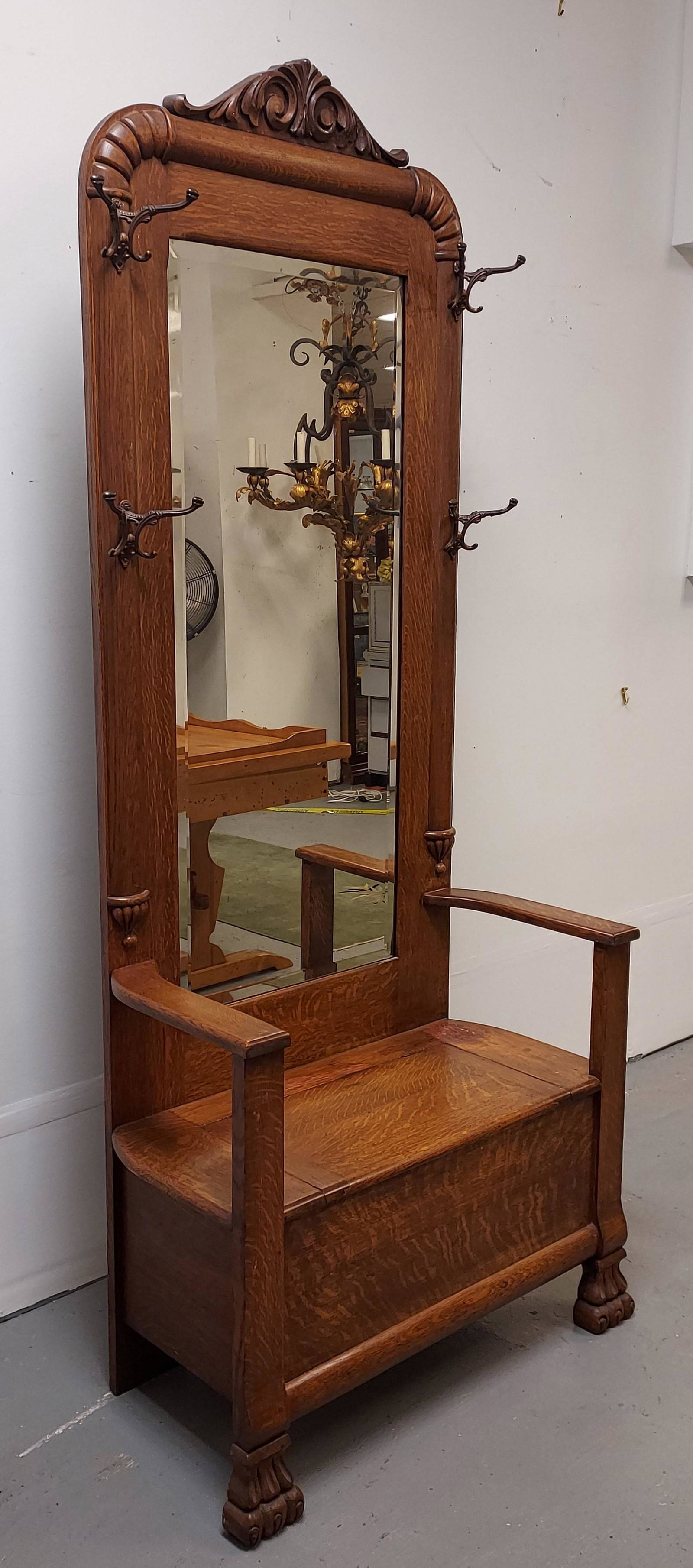 Antique Victorian Tiger Oak Hall Tree Auction