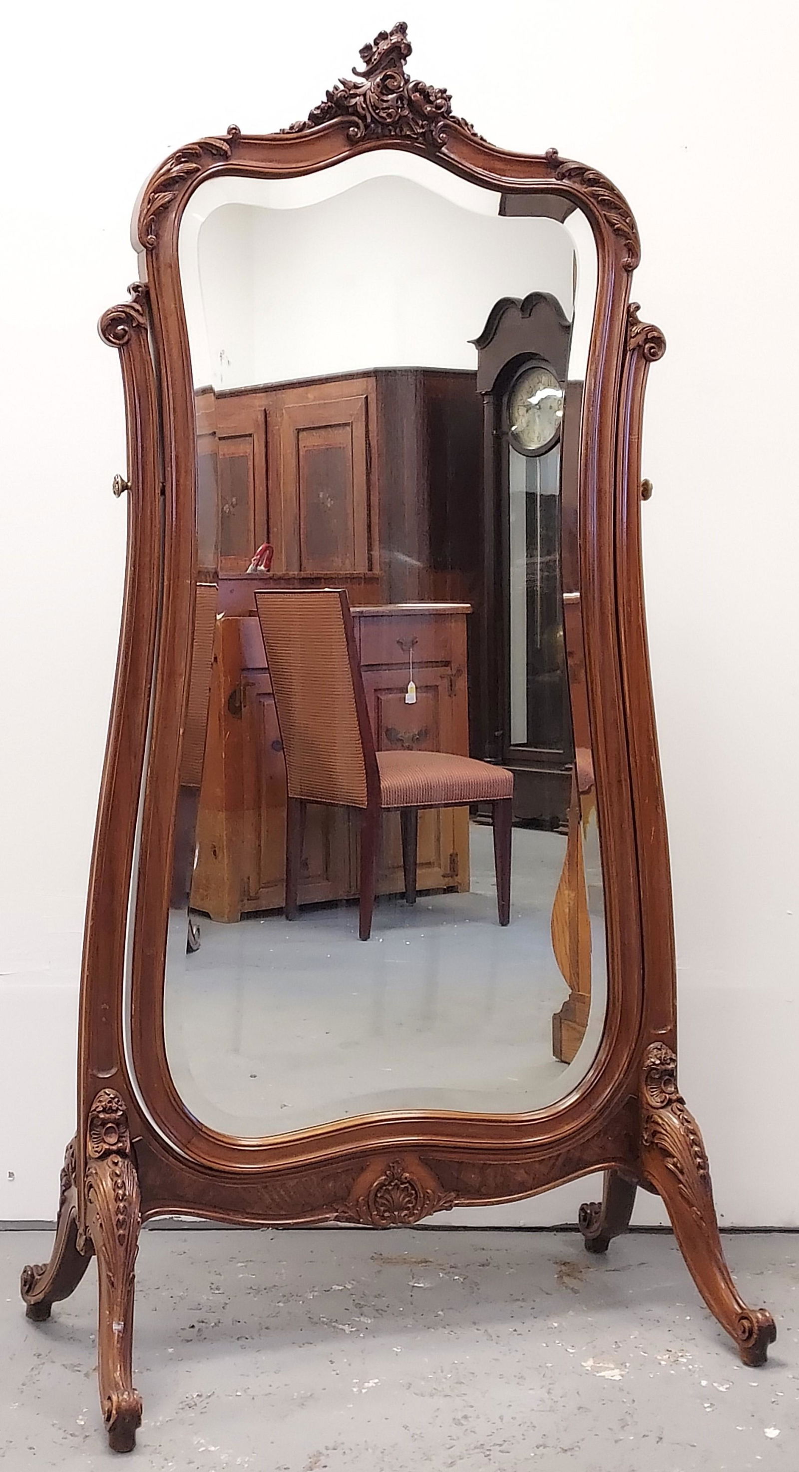 ROCOCO STYLE CARVED WOOD CHEVAL MIRROR (1 of 13)