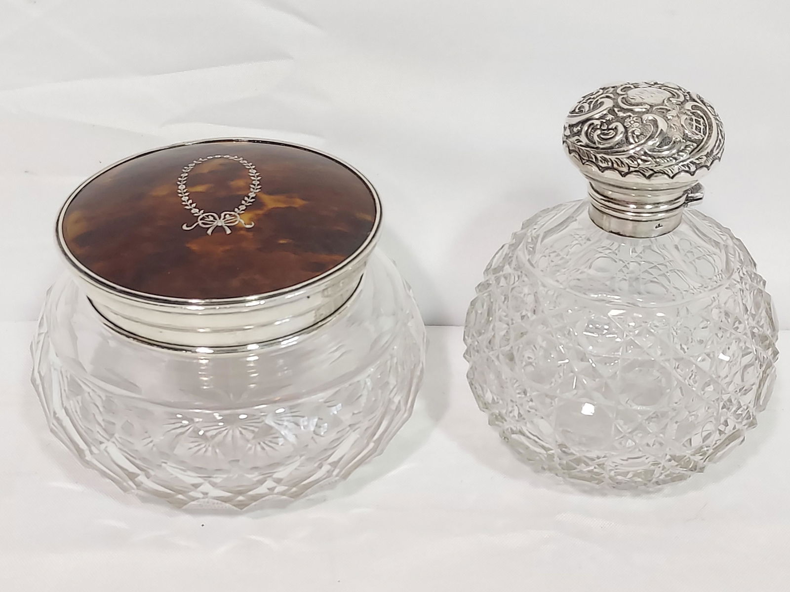 ENGLISH STERLING SILVER MOUNTED JAR & BOTTLE, 2PCS (1 of 12)