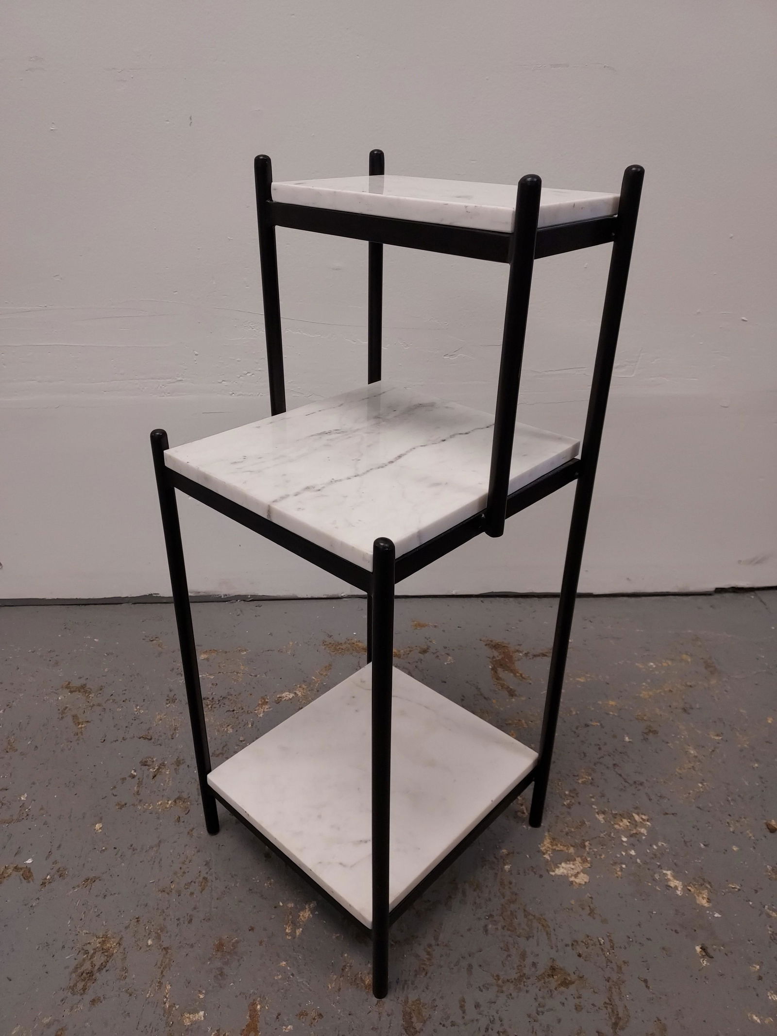 CONTEMPORARY BLACK IRON & MARBLE 3 TIER SIDE TABLE (1 of 9)