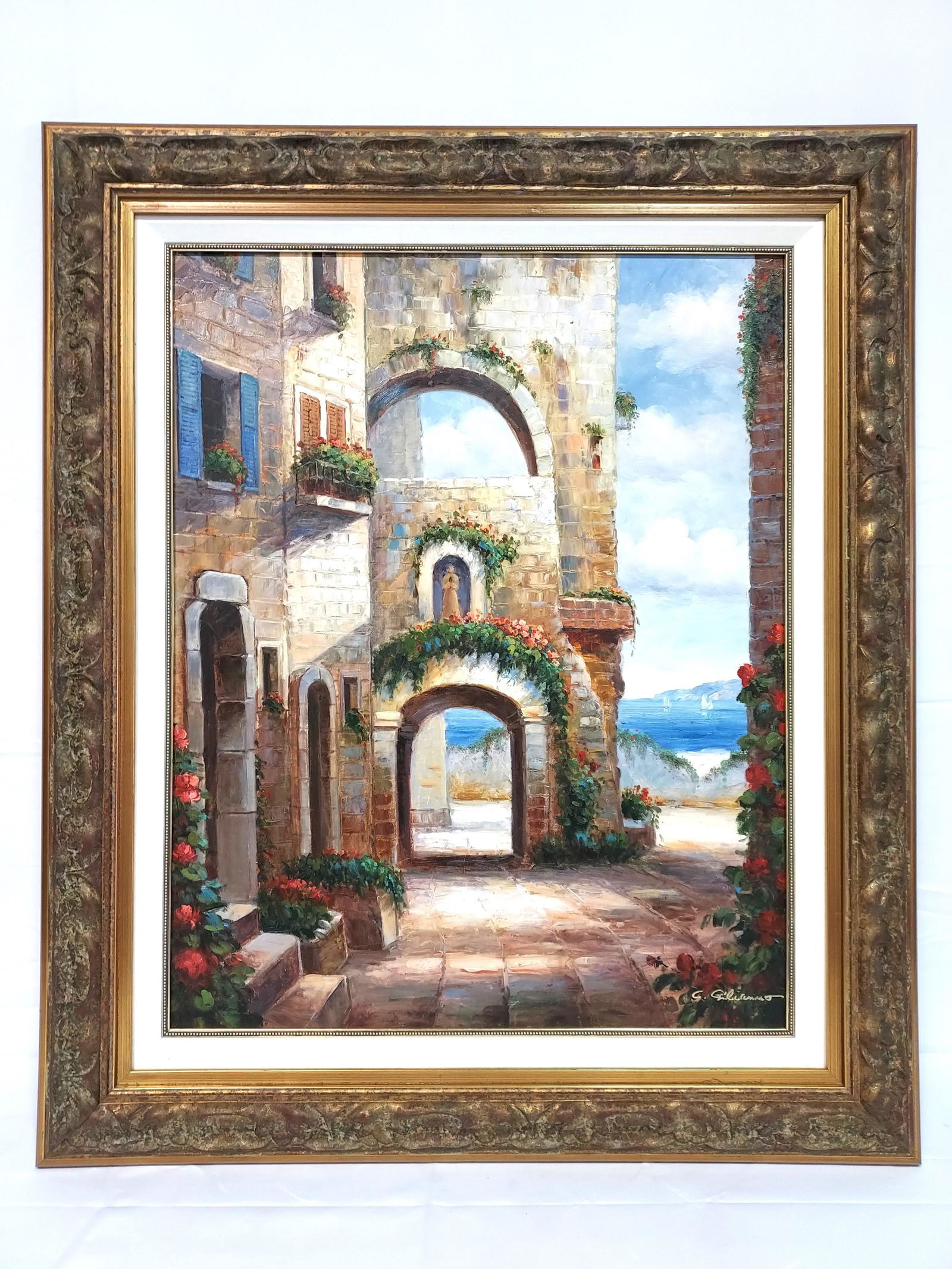 DECORATIVE OIL ON CANVAS PAINTING: SEASIDE PATIO (1 of 11)