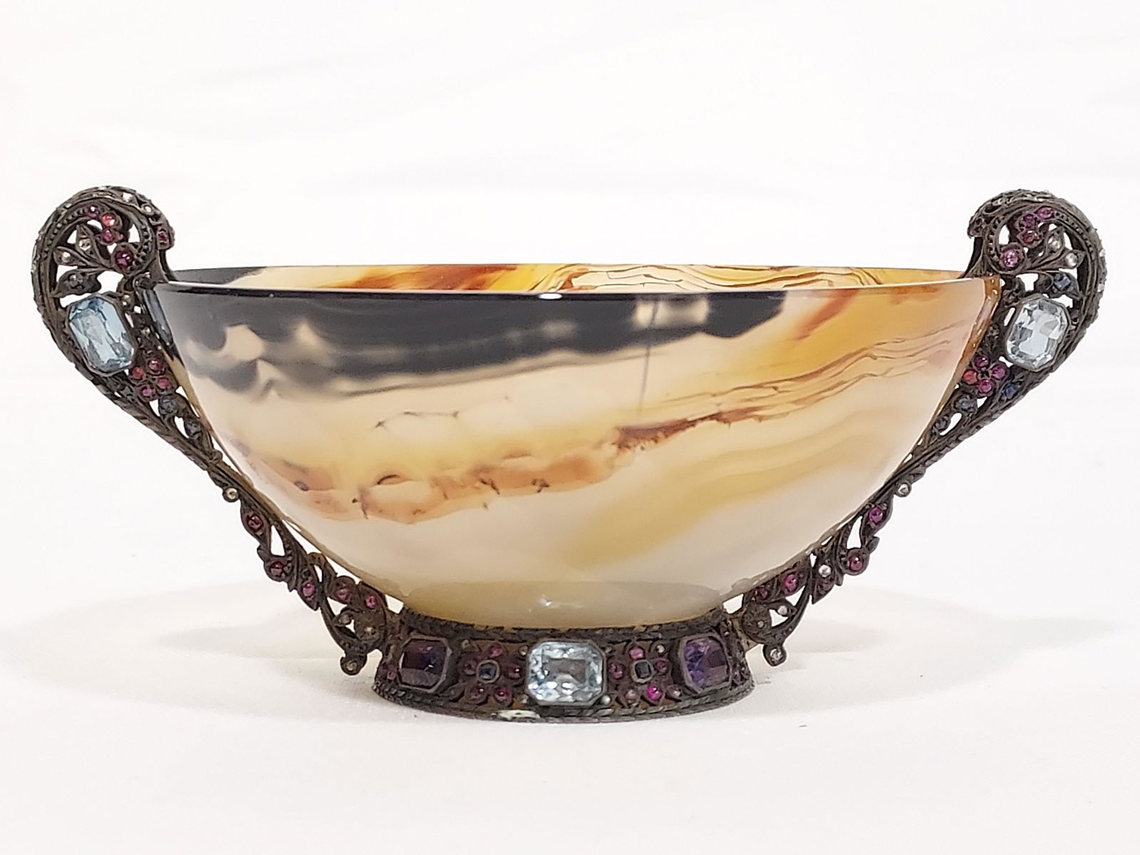 CONTINENTAL JEWEL ENCRUSTED SILVER MOUNT AGATE CUP (1 of 11)